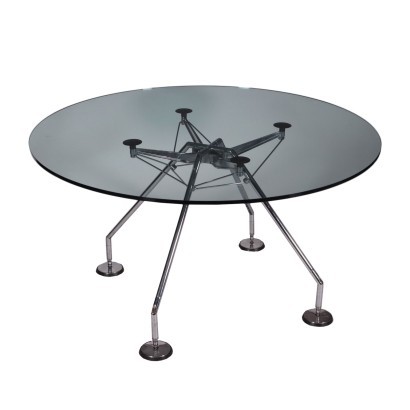 Norman Foster Table Chromed Metal Glass 1990s