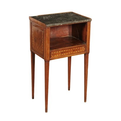Neo-Classical Bedside Table Maple Cherry Marble France Late 1800