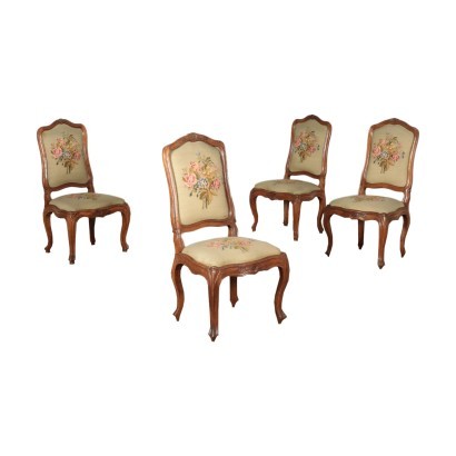 Antik, Stuhl, antike Stühle, antiker Stuhl, antiker italienischer Stuhl, antiker Stuhl, neoklassizistischer Stuhl, Stuhl des 19. Jahrhunderts, Gruppe von vier Barockstühlen