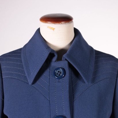 Blue Vintage Coat Cotton Wool 1960s 1970s