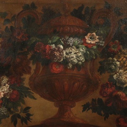 Large Still Life With Vase And Flowers Oil On Canvas 18th Century