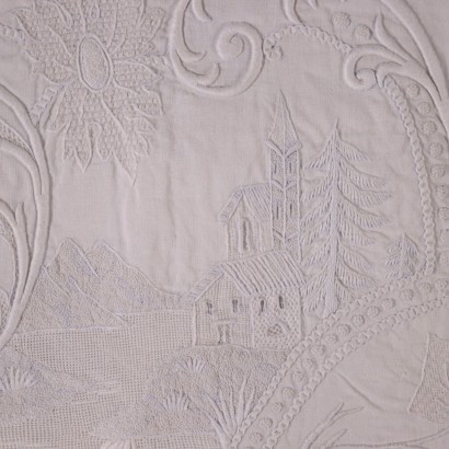 Flax Queen Bed Cover with Rich Embroidery