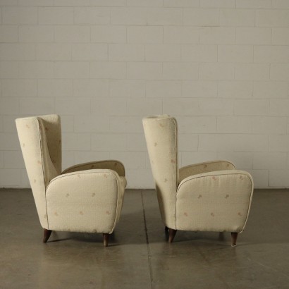 Pair Of Armchairs Wood Spring Foam Fabric Italy 1950s