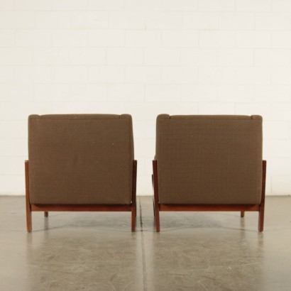 Pair Of Armchairs Stained Beech Wood Foam Fabric Italy 1960s