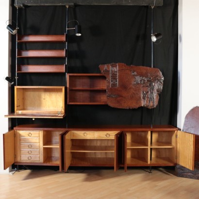 Bookcase Burl Veneer Teak Veneer Solid Wood Brass Metal Italy 1960s