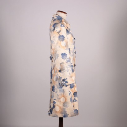 Vintage Coat with Floral Drawing Wool Italy 1970s