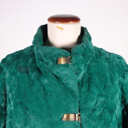 Vintage Emerald Green Faux Fur Coat Italy 1970s
