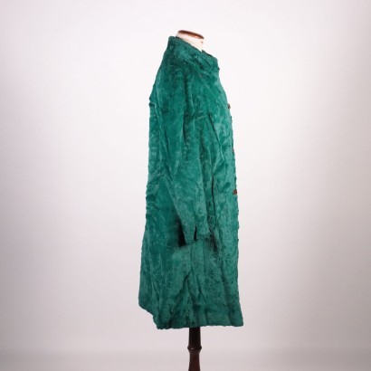 Vintage Emerald Green Faux Fur Coat Italy 1970s