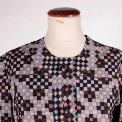 Vintage Midi Dress with Geometrical Pattern Wool Italy 1970s