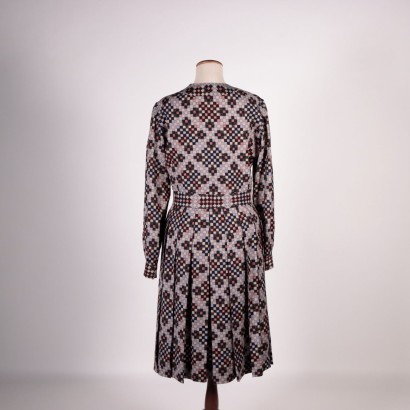 Vintage Midi Dress with Geometrical Pattern Wool Italy 1970s