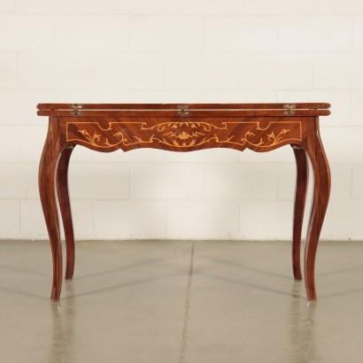 Revival Inlaid Game Table Mahogany Walnut Marple Italy 20th Century