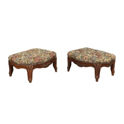 Pair of Barocchetto Footrests Walnut Padded Italy 18th Century