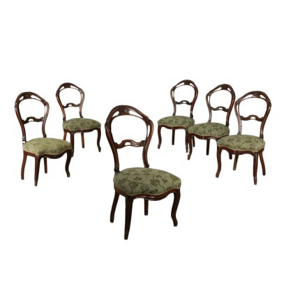 Group of 6 Louis Philippe Chairs Walnut Padded Italy 19th Century