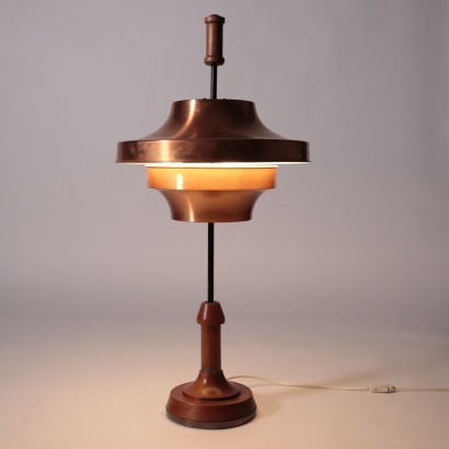 Pair Of Lamps Teak Enamelled Metal Copper Italy 1960s