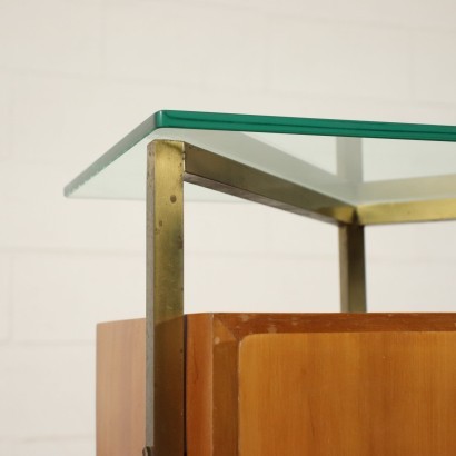 Pair Of Bedside Tables Mahogany Veneer Brass Glass Italy 1960s