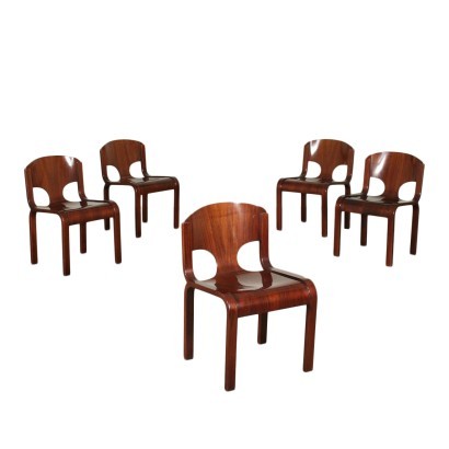 Group Of Five Chairs Veneered Wood Italy 1980s