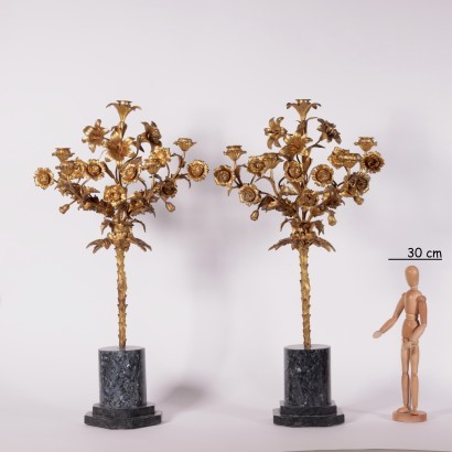 Paire de Candélabres Napoléon III Bronze doré Marbre France '800