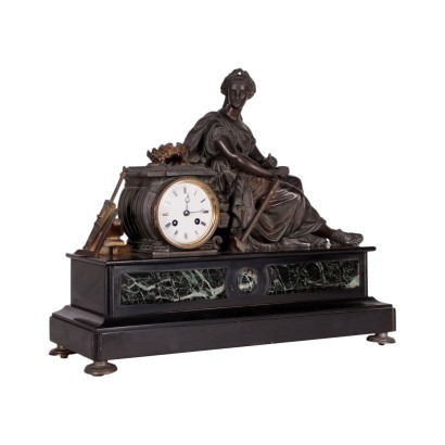 Parisian Clock Black Marble of Belgium Zamak France 19th Century