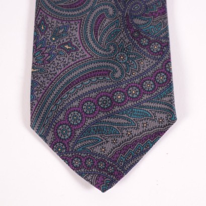 Vintage YSL Green Grey Purple Paisley Tie Silk Paris 1960s-1970s
