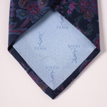 Vintage YSL Blue and Parple Paisley Tie Silk Paris 1960s-1970s