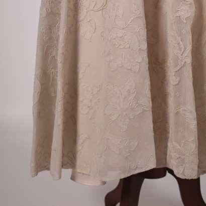 Vintage Long Cream Forma Dress Silk Lace 1960s-1970s