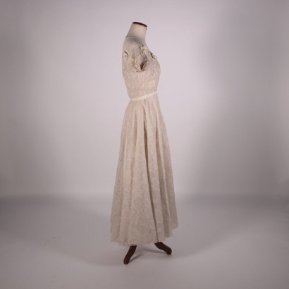 Vintage Long Cream Forma Dress Silk Lace 1960s-1970s