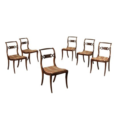Group of Neo-Classical Revival Chairs Mahogany Italy 20th Century