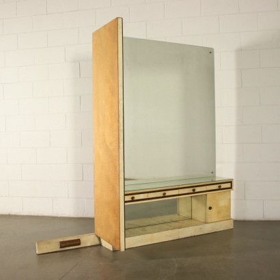 Vanity Unit Wood Parchment Paper Mirrored Glass Italy 1940s