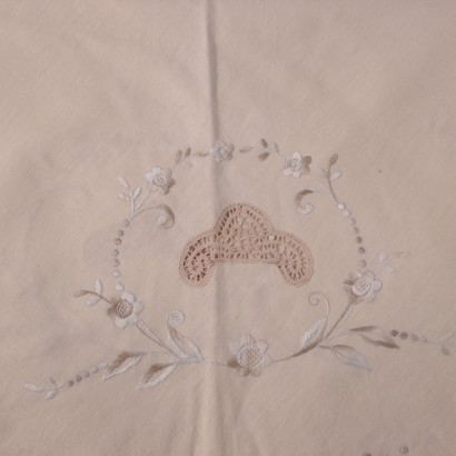 Round Tablecloth with 16 Napkins Flax Italy 20th Century