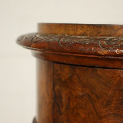 Column-Shaped Bedside Table Walnut Burl Sessile Oak Italy 19th Century