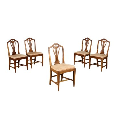 Group of 5 Directoire Chairs Cherry Padded Italy 19th Century