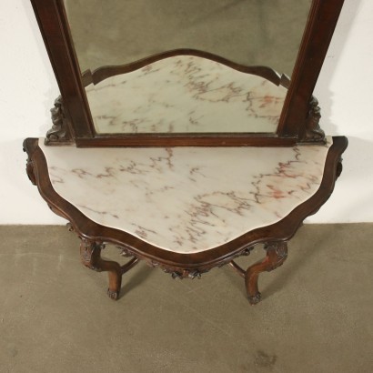 Umbertine Console with Mirror Walnut Marble Italy 19th Century