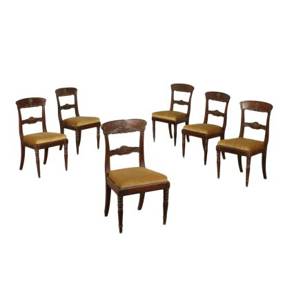 Group of 6 Restoration Chairs Mahogany Italy 19th Century