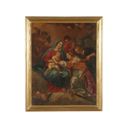 Mystical Marriage of Saint Catherine Oil On Canvas 18th Century