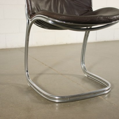 Gastone Rinaldi Group Of Four Chairs Chromed Metal Padded Leather 1970