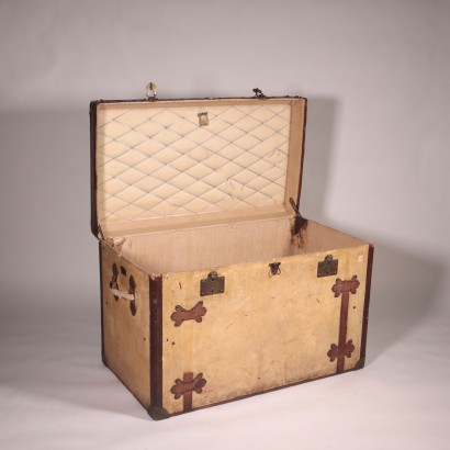 Vintage Malle Courrier Parchment Trunk Paris France 1910s-1920s