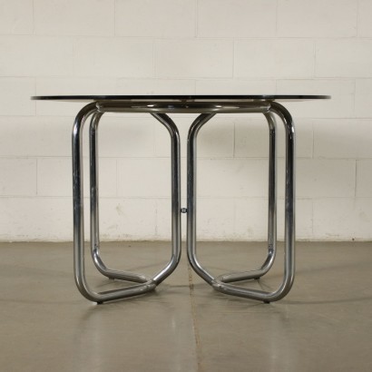 Table Chromed Metal Smoked Glass Italy 1970s