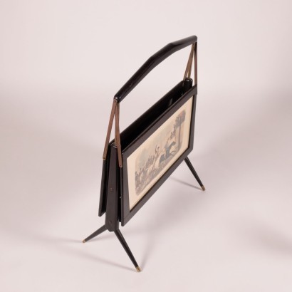 Magazine Rack Stained Wood Brass Glass Italy 1950s Italian Production