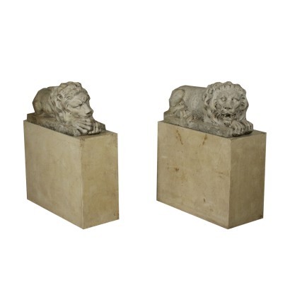 Paar Marmorskulpturen Löwen