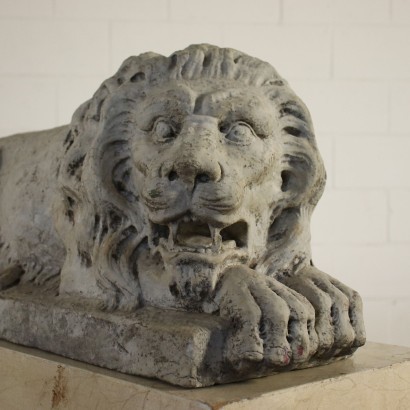 Couple De Lions Sculpture Marbre Carrara Italie 2ᵉ Moitié 19ᵉ Siècle