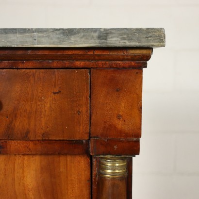 Empire Bedside Table Walnut Bronze Marble Italy 19th Century
