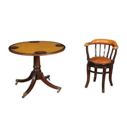 Game Table With Swivel Chair Mahogany Padded England 20th Century