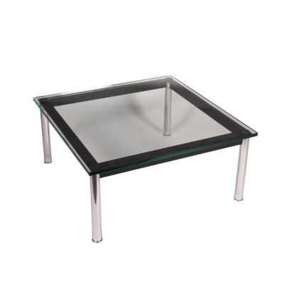 Le Corbusier Coffee Table Enamelled Chromed Metal Glass 1990s