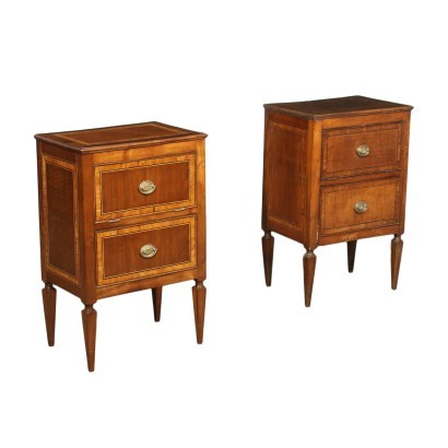 Pair Of Bedside Tables NeoClassical Walnut Maple Italy 18th 20 Century