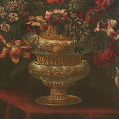 Pair Of Still Lives With Flower Vase And Bird Oil On Canvas Mid '600