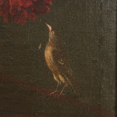 Pair Of Still Lives With Flower Vase And Bird Oil On Canvas Mid '600