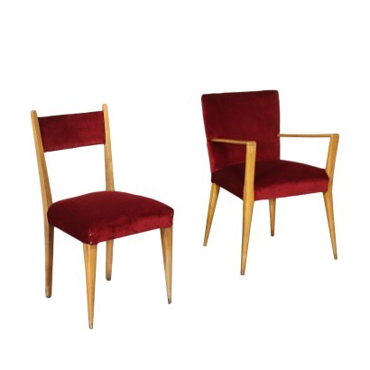 Pair Of Chairs Beech Foam Velvet Italy 1950s