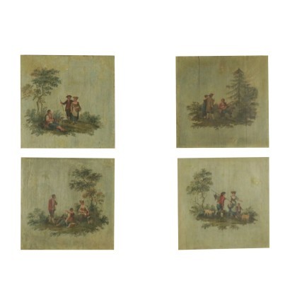 Grouo Of Four Painted Panels Late '800 Pastoral Scenes
