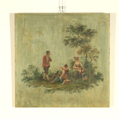 arte, arte italiano, pintura italiana del siglo XIX, Grupo de cuatro paneles pintados al óleo