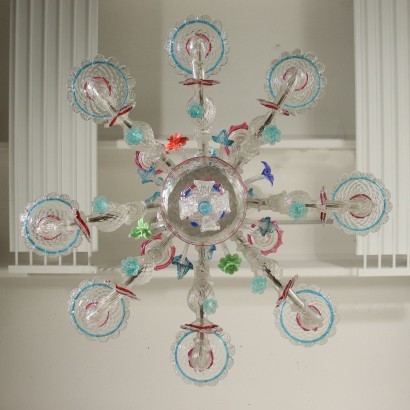 Pair Of Chandeliers Blown Glass Murano Italy 20th Century